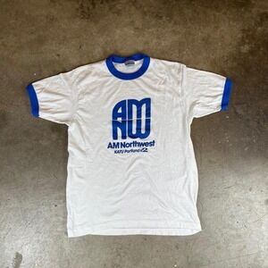 Vintage 80s AM Northwest KATU Portland Oregon white & blue ringer t-shirt mens M